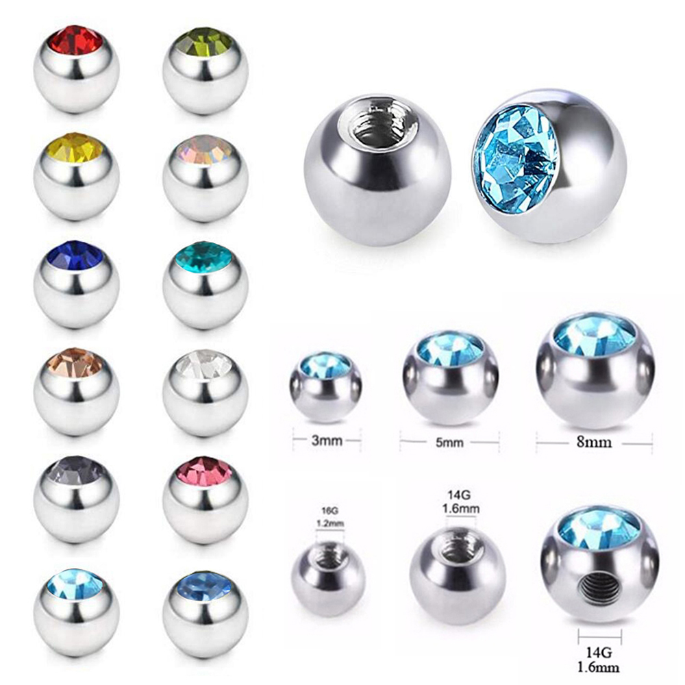 Body Jewelry Replacement Ball - 60Pcs Rvs Cz Schroef Gat Vervanging