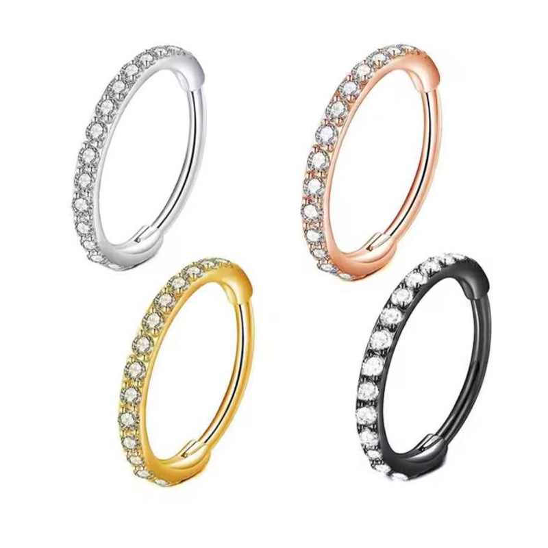 Body Jewelry Surgical Steel - 16G Clear CZ Neusring Hoop 316L