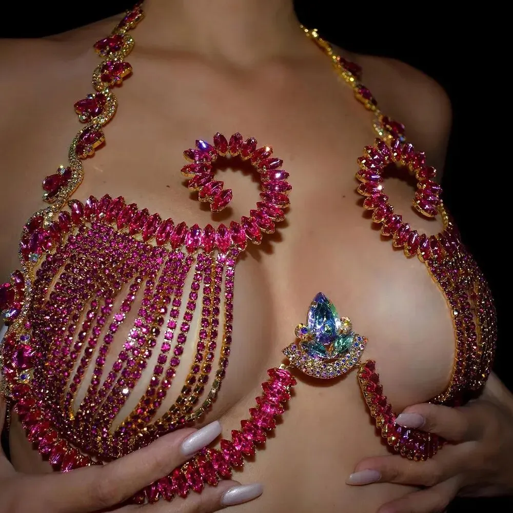 Body Jewelry Retainers - Rave Roze Kristal Borst Beugel Sexy