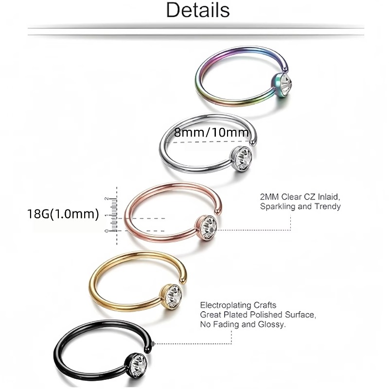5 stuks 18G neusringen C-vormi - Body Jewelry Surgical Steel recensie en prijs