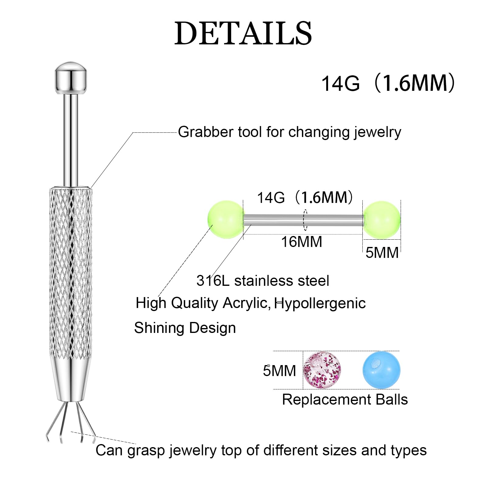 12PCS Barbell tepel ringen 48P - Body Jewelry Replacement Ball recensie en prijs